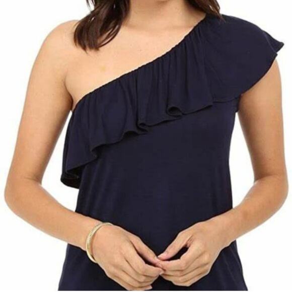 Lilly Pulitzer Women's Neveah Ruffle One Shoulder Top - Navy - XS - Picture 1 of 9
